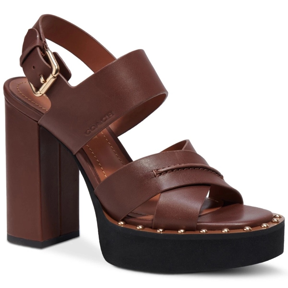 Coach Brown and Black Platform Sandals with Crisscross Straps